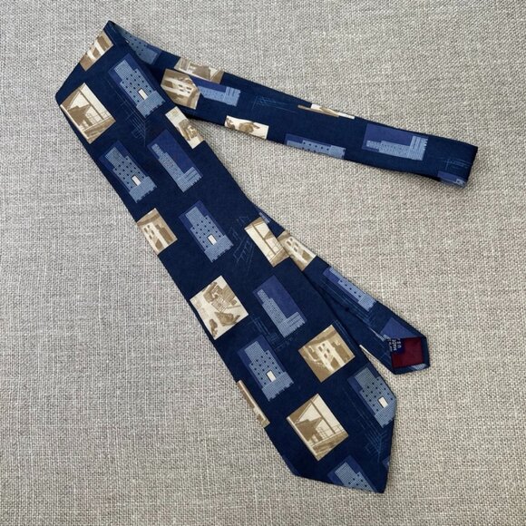 Structure Other - Structure Tie Men Silk Blue Geometric 57x3.75 Made USA Building Abstract Core Fa